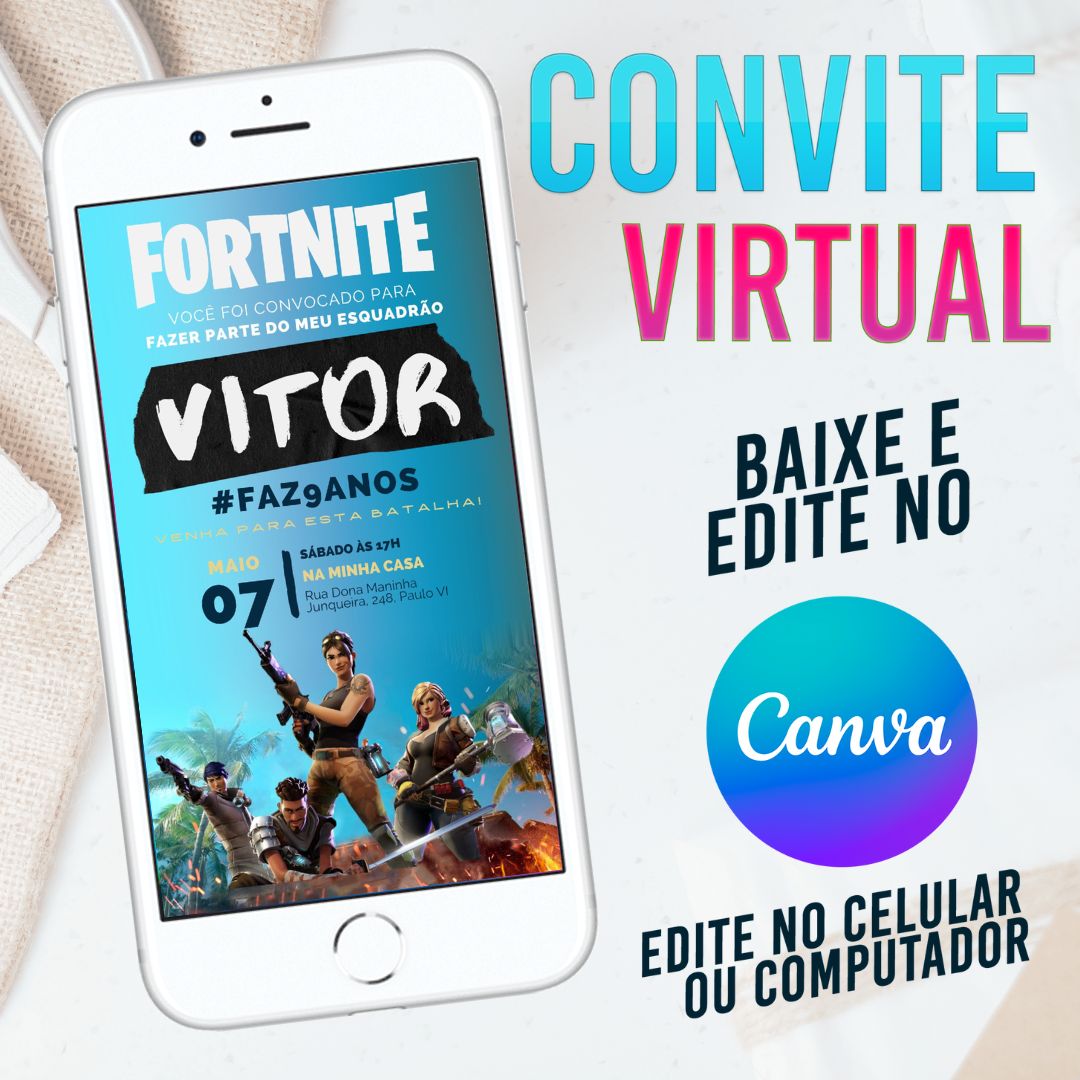 Convite Fortnite Victory Royale - Festa Battle Royale Épica