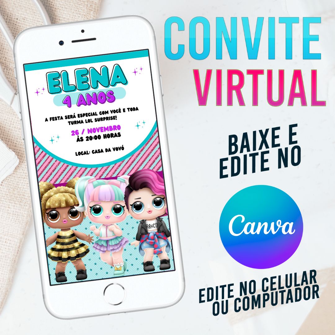 LOL convite Editável no Canva. Convite Virtual LOL. Convite Virtual LOL Template Canva.