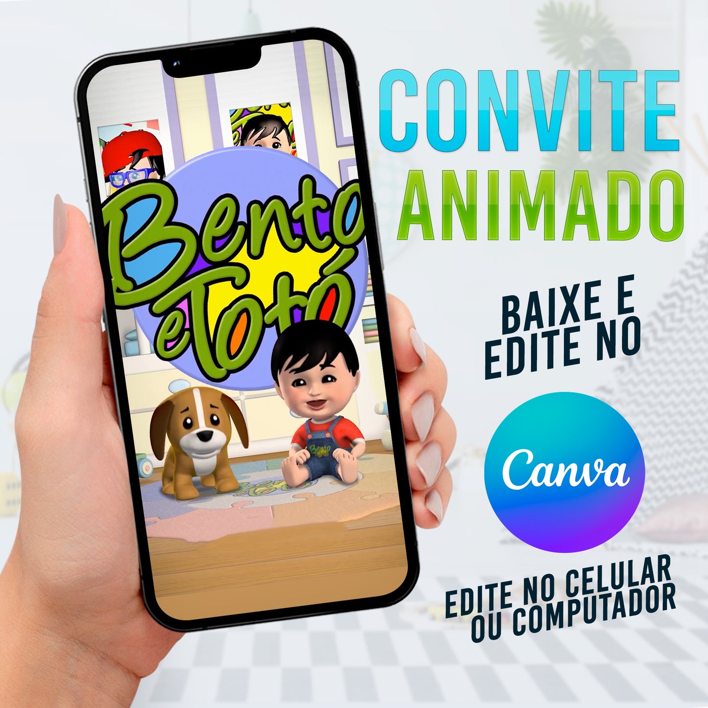 Bento e Totó Convite Animado no CANVA. Convite Bento e Totó. Festa Bento e Totó