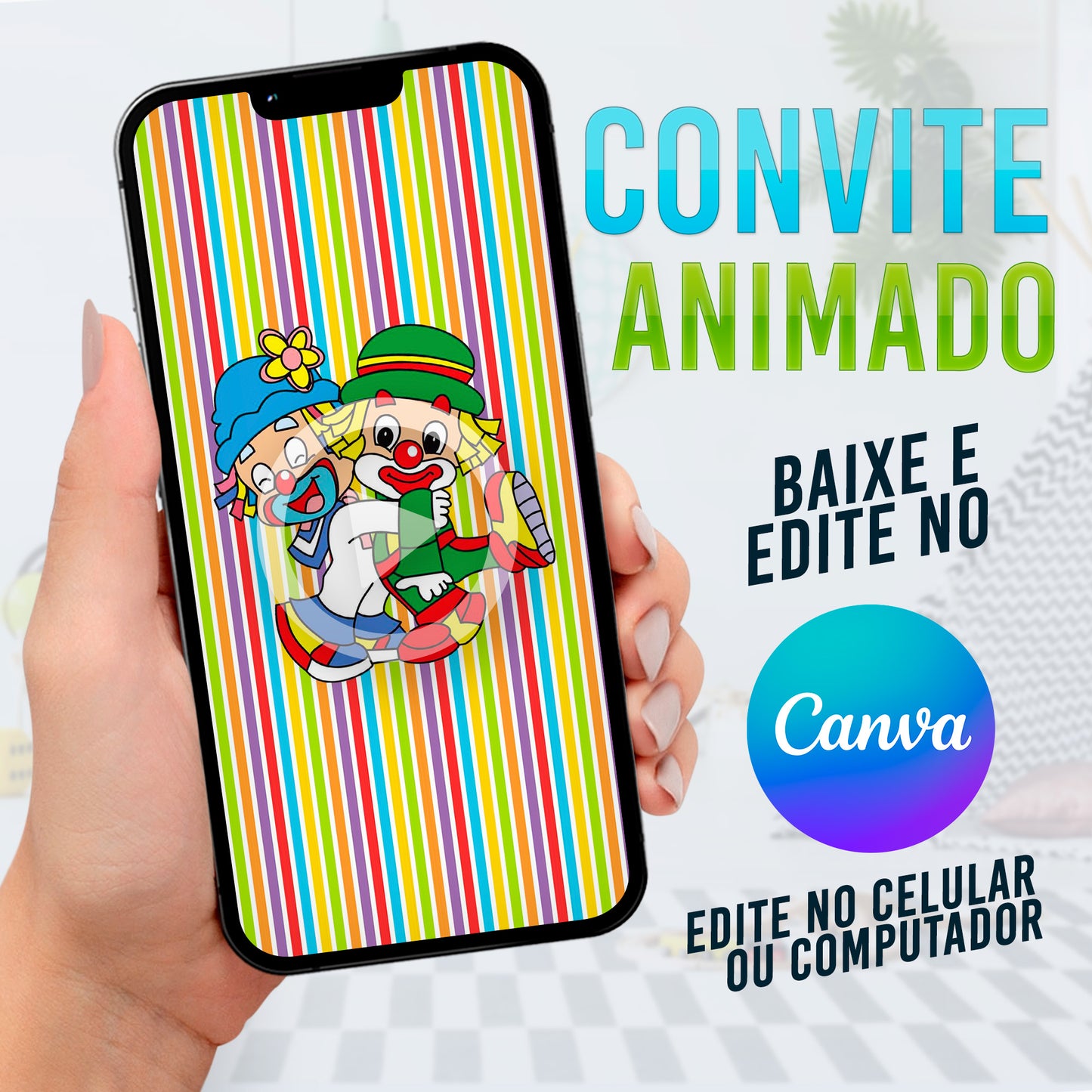 Patati Patatá Convite Animado editável no Canva. Festa Patati Patatá . Convite animado Patati Patatá . Template Convite Patati Patatá.