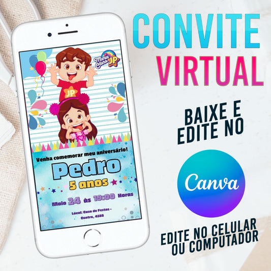 Maria Clara e JP convite Editável no Canva. Convite Virtual Maria Clara e JP. Convite Virtual Maria Clara e JP Template Canva.