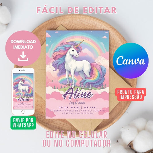Unicórnio Convite Virtual. Convite Digital Unicórnio . Convite Unicórnio WhatsApp. 0006