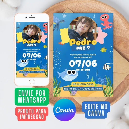 Fundo do Mar Convite Virtual. Convite Digital Fundo do Mar. Convite Fundo do Mar WhatsApp. Fundo do Mar decoração aniversário.
