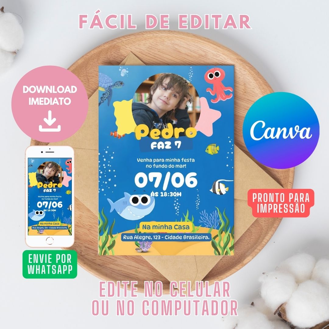 Fundo do Mar Convite Virtual. Convite Digital Fundo do Mar. Convite Fundo do Mar WhatsApp. Fundo do Mar decoração aniversário.