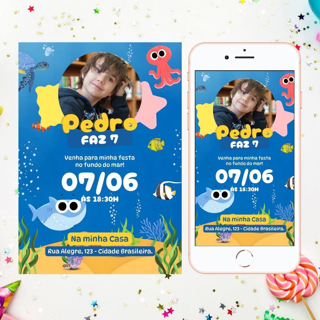 Fundo do Mar Convite Virtual. Convite Digital Fundo do Mar. Convite Fundo do Mar WhatsApp. Fundo do Mar decoração aniversário.