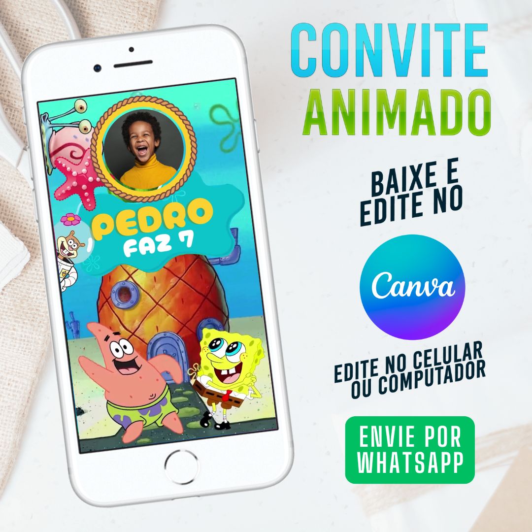 Convite Bob Esponja Fenda do Biquíni - Festa da fenda do biquíni Divertida