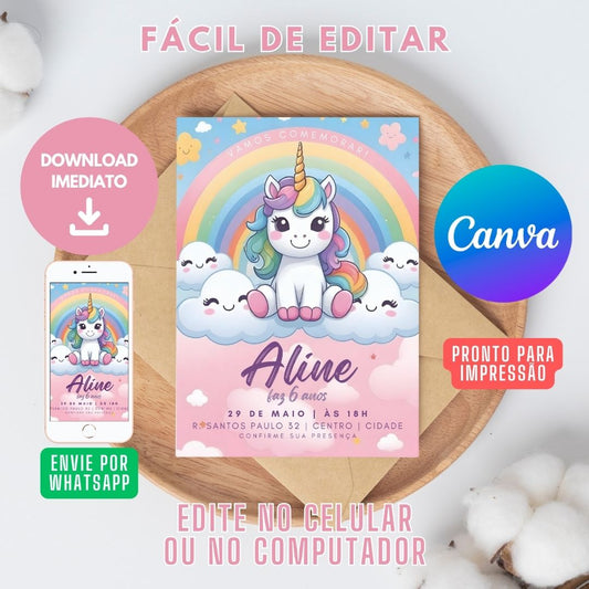 Unicórnio Convite Virtual. Convite Digital Unicórnio . Convite Unicórnio WhatsApp. 0003