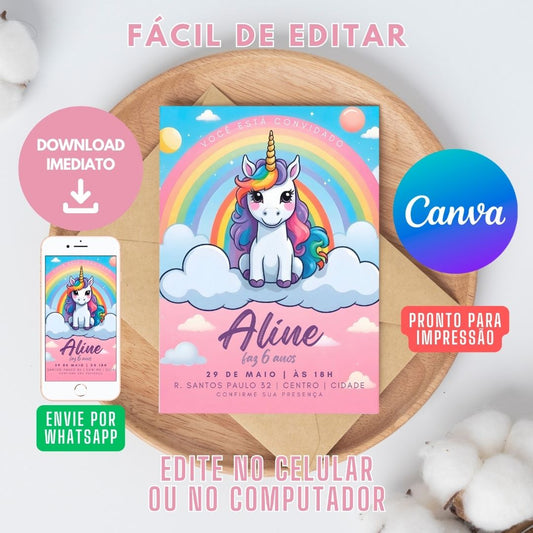 Unicórnio Convite Virtual. Convite Digital Unicórnio . Convite Unicórnio WhatsApp. 0004