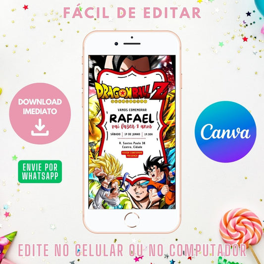 Dragon Ball Z Convite Virtual. Convite Digital Dragon Ball Z. Convite Dragon Ball Z WhatsApp.