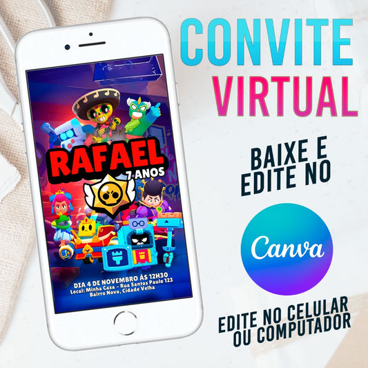 Convite Brawl Stars Arena Épica - Festa Battle Legends Supercell
