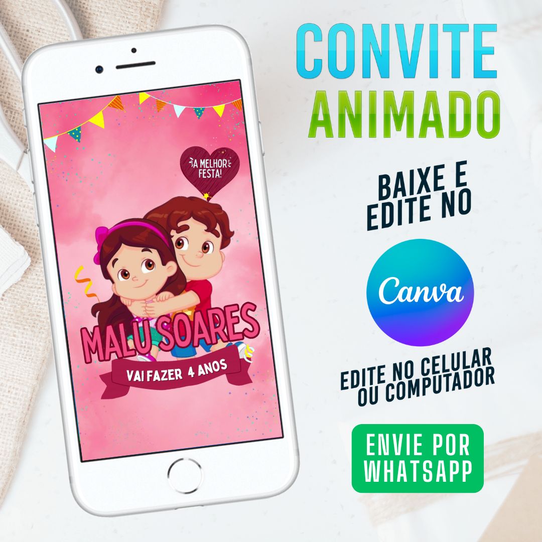 Maria Clara e JP convite Editável no Canva. Convite Virtual Maria Clara e JP. Convite Virtual Maria Clara e JP Template Canva.