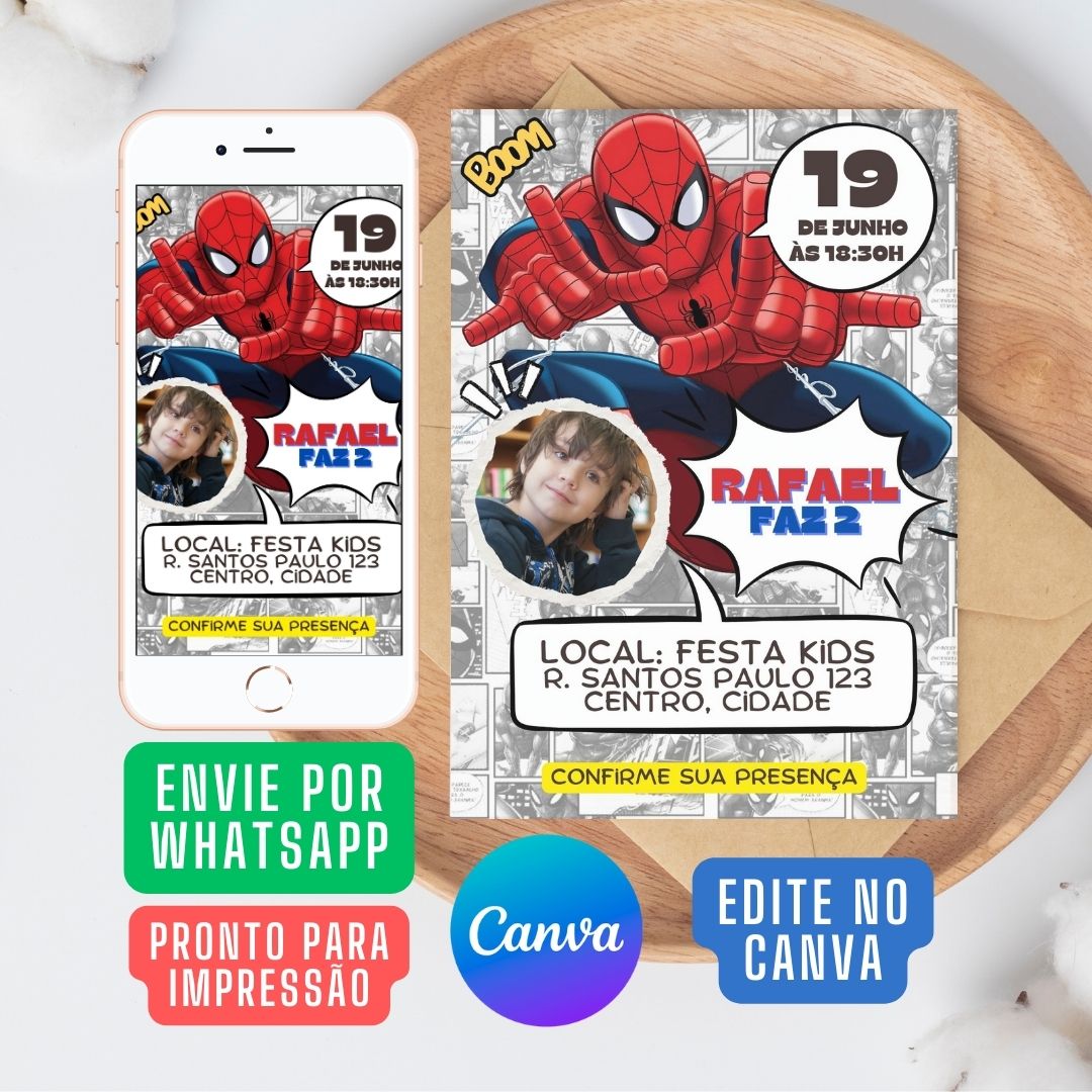 Convite Homem-Aranha Herói em Quadrinho - Festa Super-Herói Personalizada