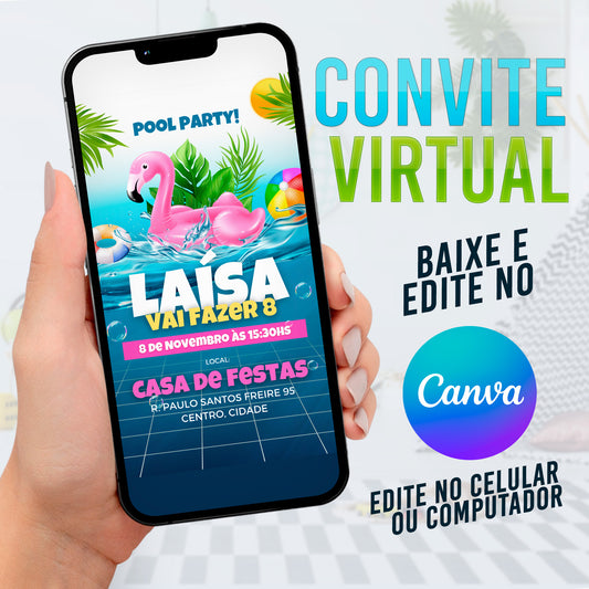 Convite Virtual Pool Party. Convite Pool Party. Convite Festa na Piscina. Convite Verão.