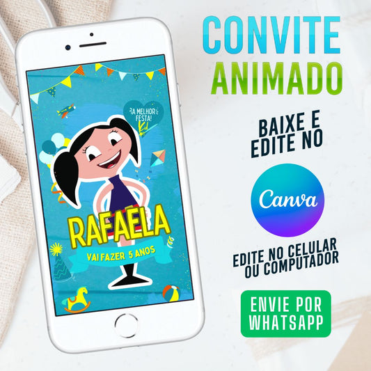 Luna Convite Animado editável no Canva. Festa Show da Luna. Convite animado Luna. Template Convite Show da Luna.