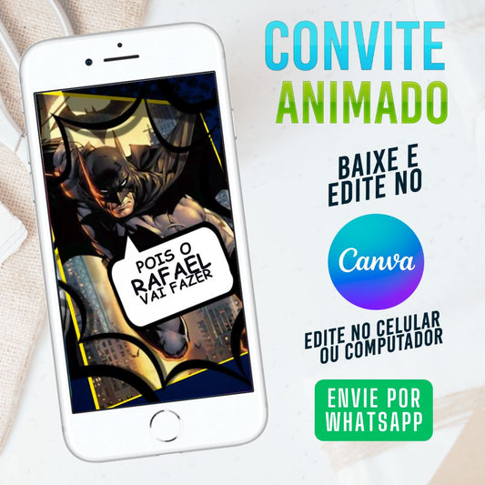 Batman Convite Animado Tamplate Canva