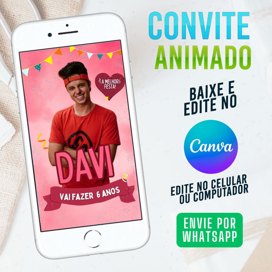 Enaldinho Convite Animado editável no Canva. Festa Enaldinho. Convite animado Enaldinho. Template Convite Enaldinho.