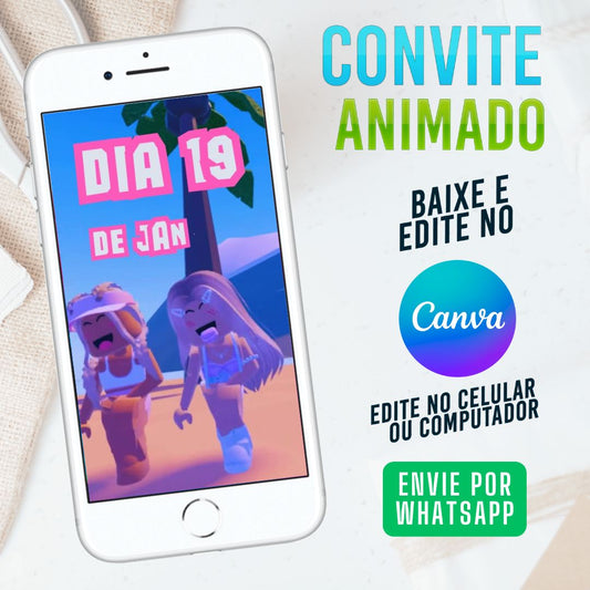convite roblox animado template canva